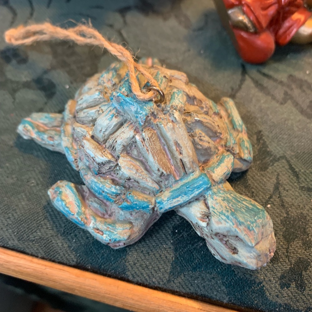 Handcrafted Light Blue Rustic Driftwood Turtle Ornament